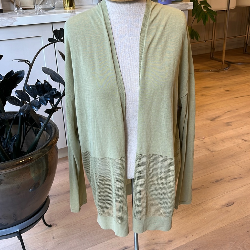 Euc Sarah Pacini Light Sage Green Open Front Long Cardigan. Timeless & Classic